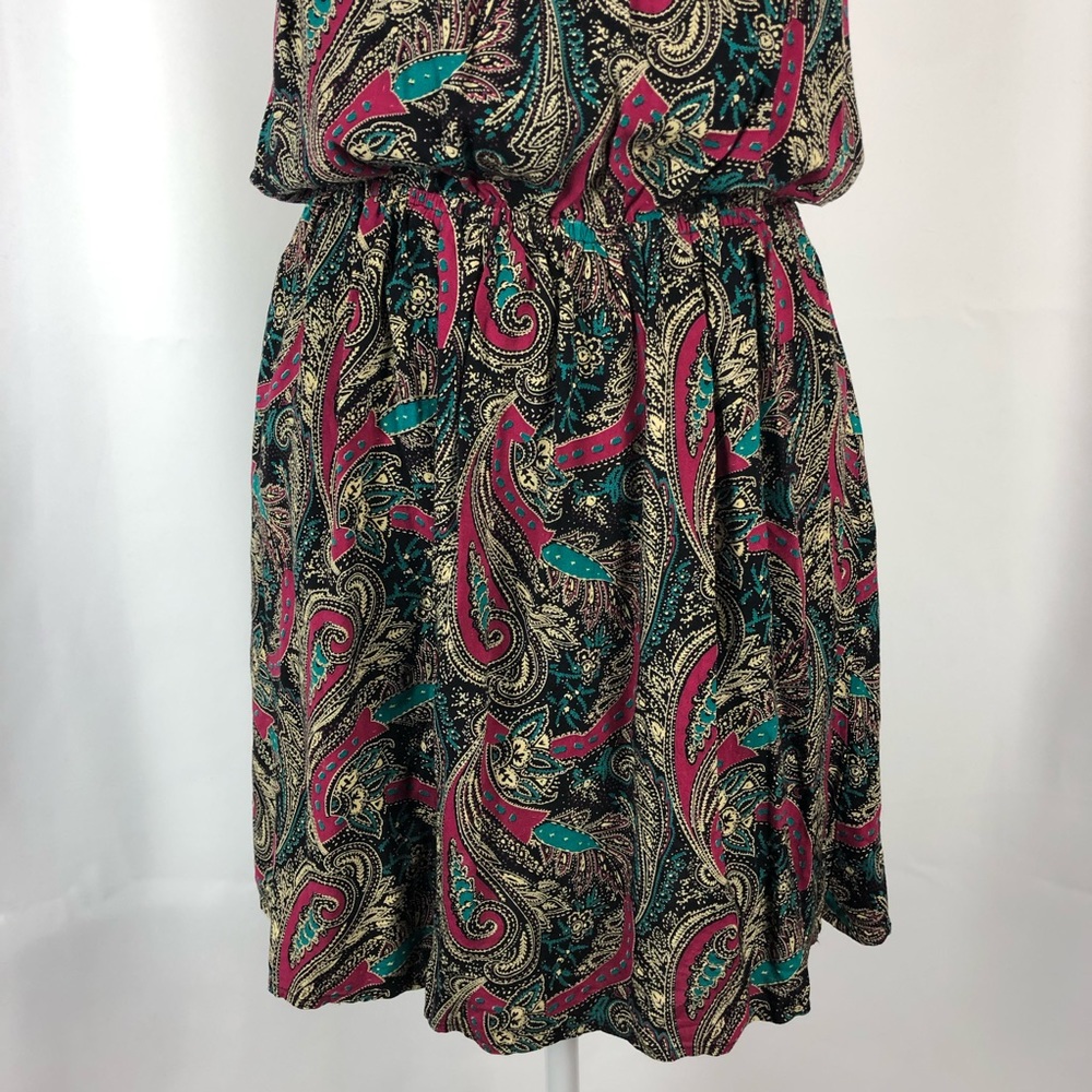✅ SOLD! Forever 21 Pink & Teal Paisley Print High Neck Dress - Size Medium - Picture 3 of 10